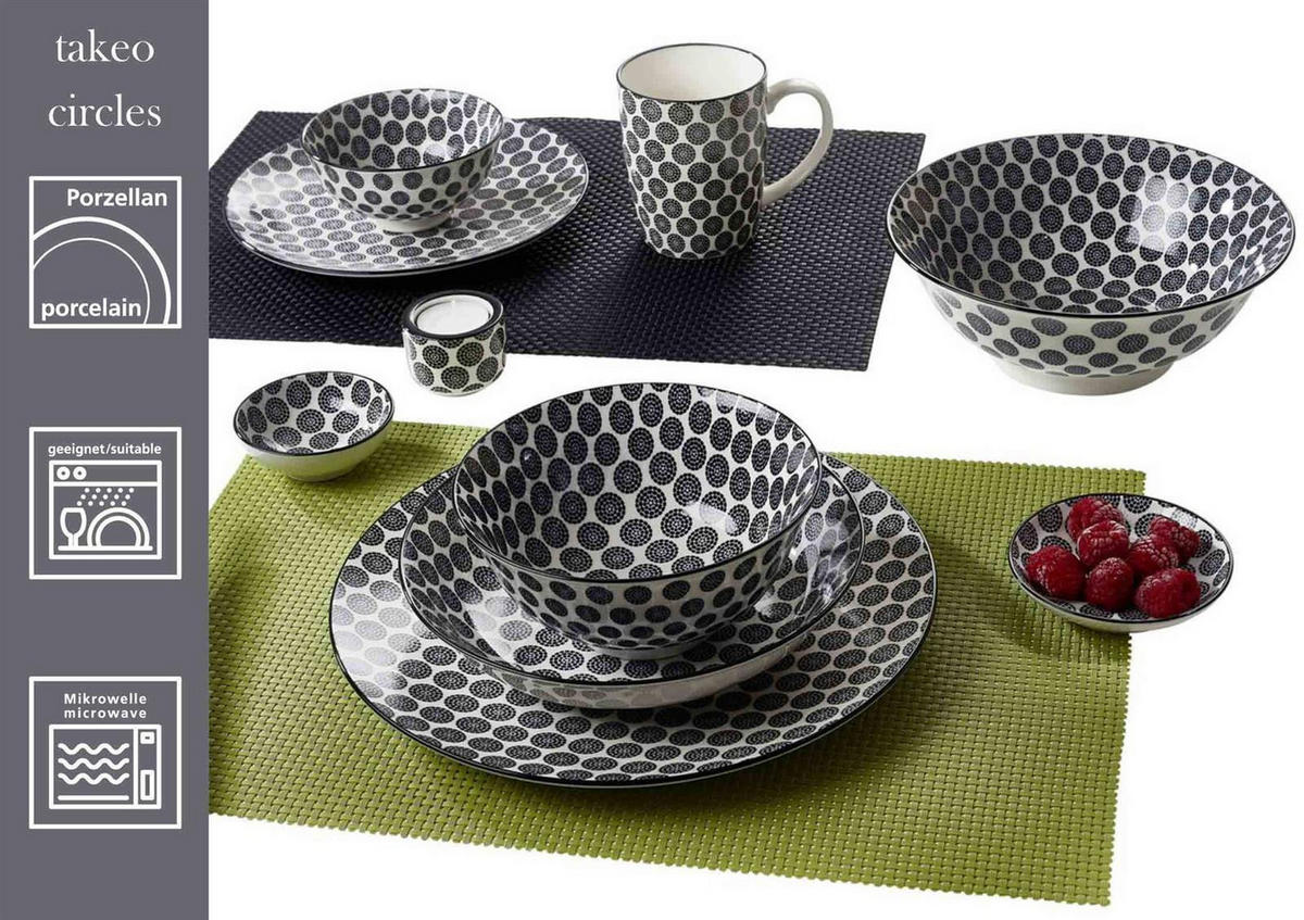KOMBISERVICE Takeo Circles schwarz-weiß 16er Set - Schwarz/Weiß, Keramik (2/2/2cm) - Ritzenhoff Breker