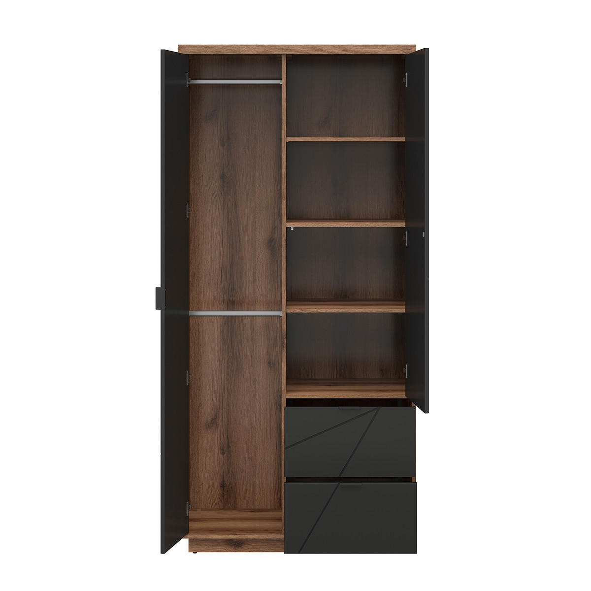 SCHRANK 2 Türen Sven Schwarz und Holz - Schwarz, Holzwerkstoff (94/201/57cm) - Petits-meubles