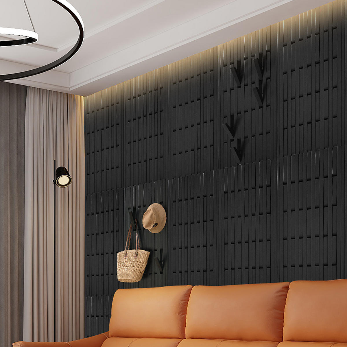 GARDEROBENPANEEL QUEST Schwarz - 55 x 4 x 105 cm - Schwarz, Holz/Holzwerkstoff (55/105/5cm) - Home Deluxe