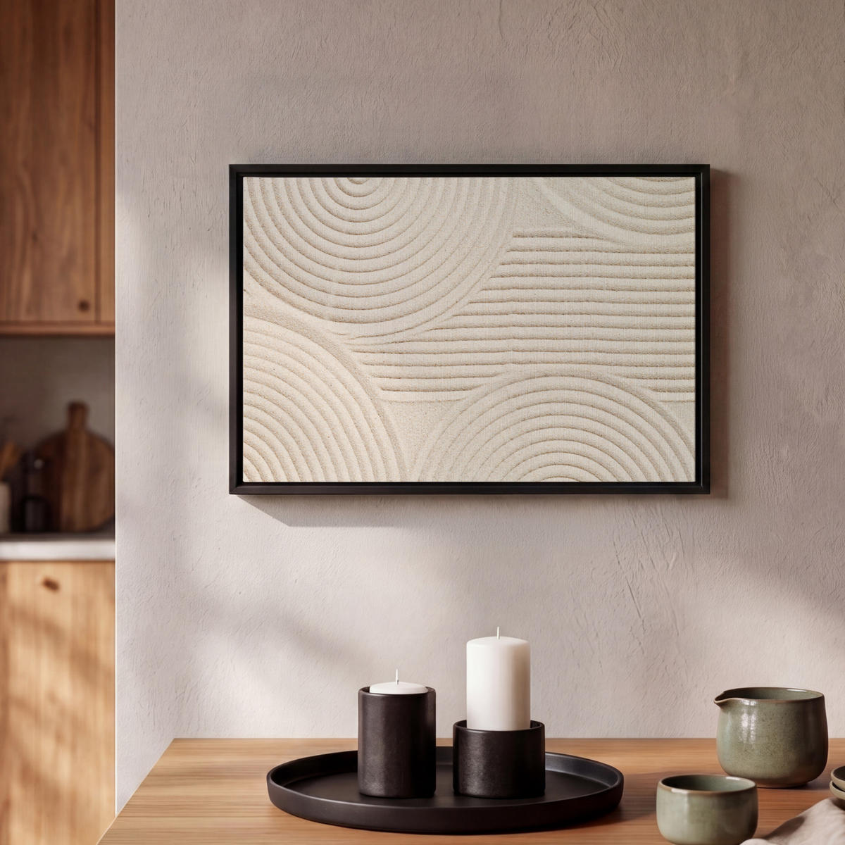 LEINWAND Bilder mit Rahmen - Muster - Abstrakt - Weiß - 30x20 - Beige, Textil (30/20cm) - MuchoWow