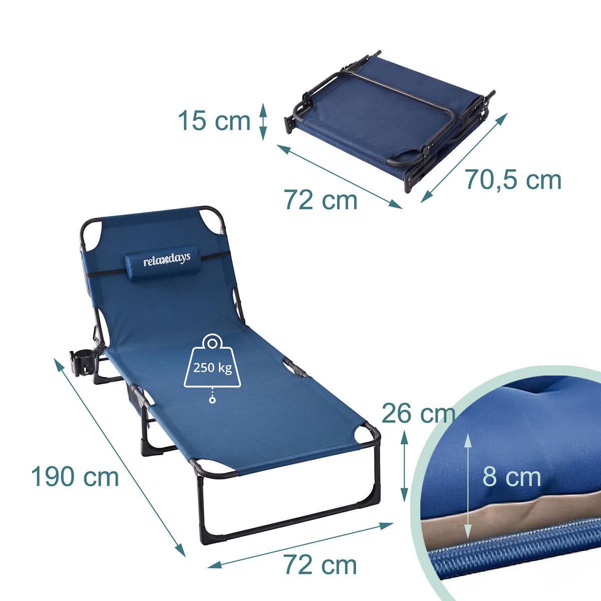 KEMPINGOVÉ lôžko - modrá, kov/textil - Relaxdays