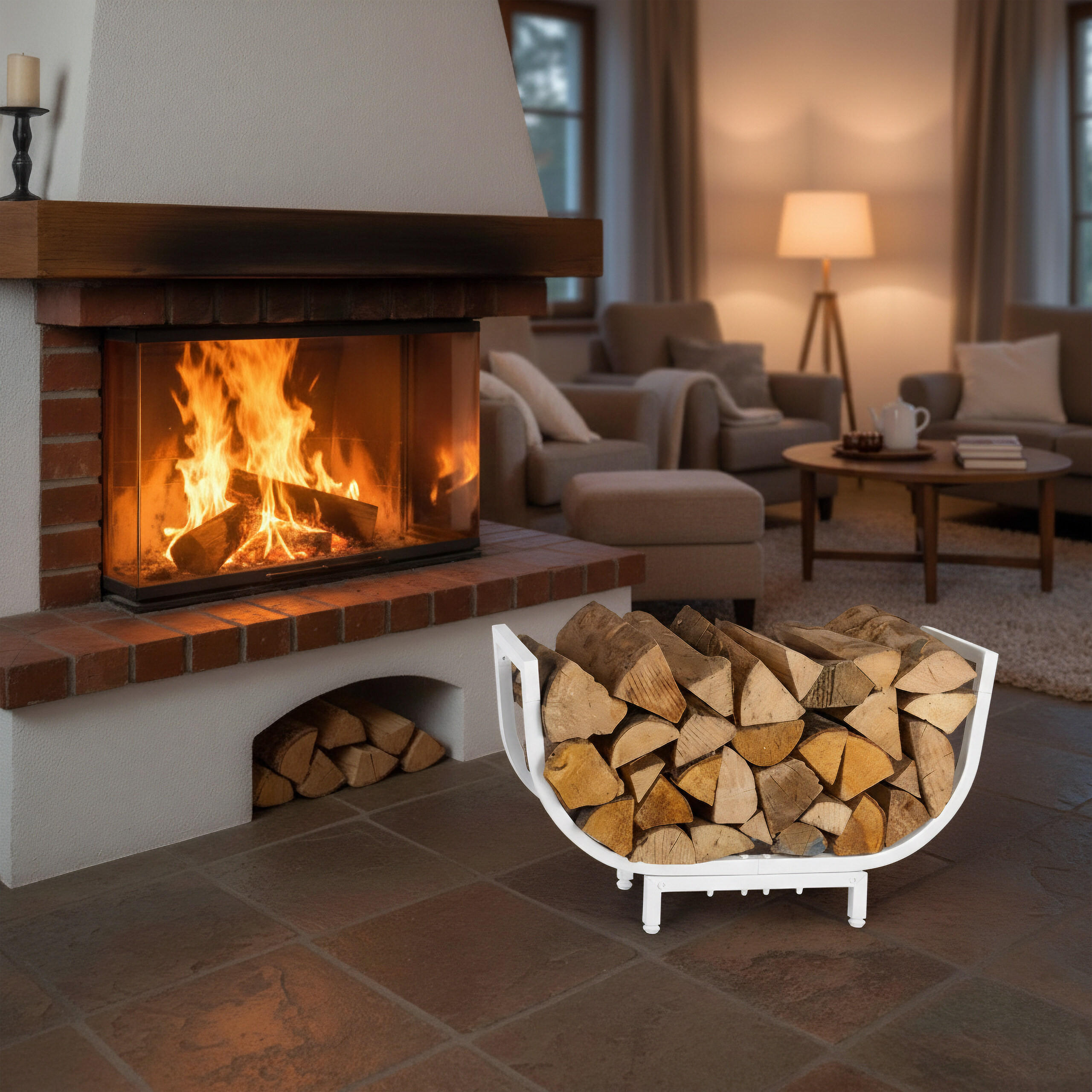 KAMINHOLZREGAL - Weiß, Metall (65/35/21cm) - Relaxdays