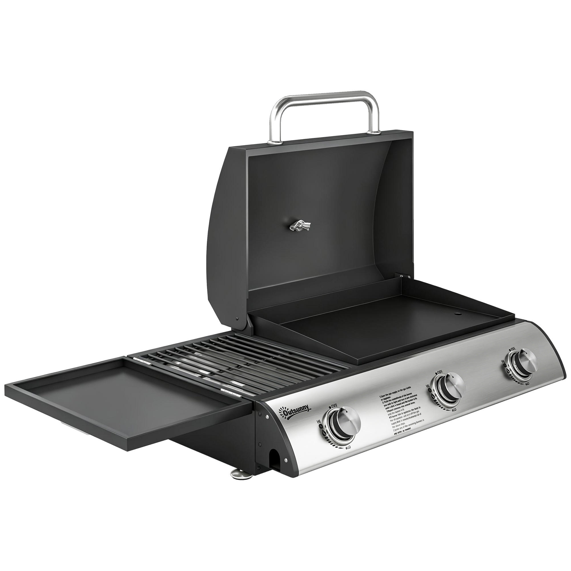 TISCHGASGRILL Metall Edelstahl Schwarz - Schwarz, Metall (47/27/77cm) - Outsunny