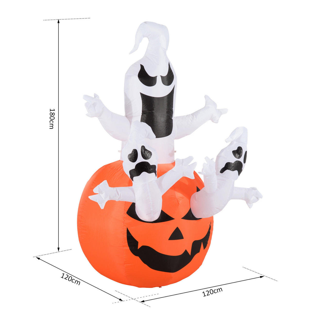 HALLOWEEN AUFBLASBARER KÜRBIS, Mehrfarbig, Polyester - Multicolor, Kunststoff (120/180/120cm) - HOMCOM