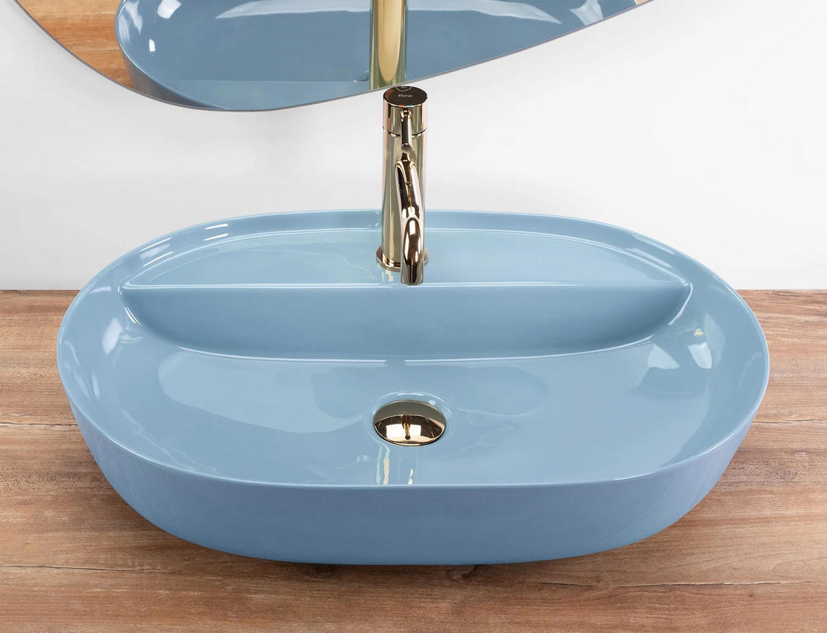 AUFSATZWASCHBECKEN Rea Aura 61 L.blue Shiny - Blau, Keramik (41/13/61cm) - REA
