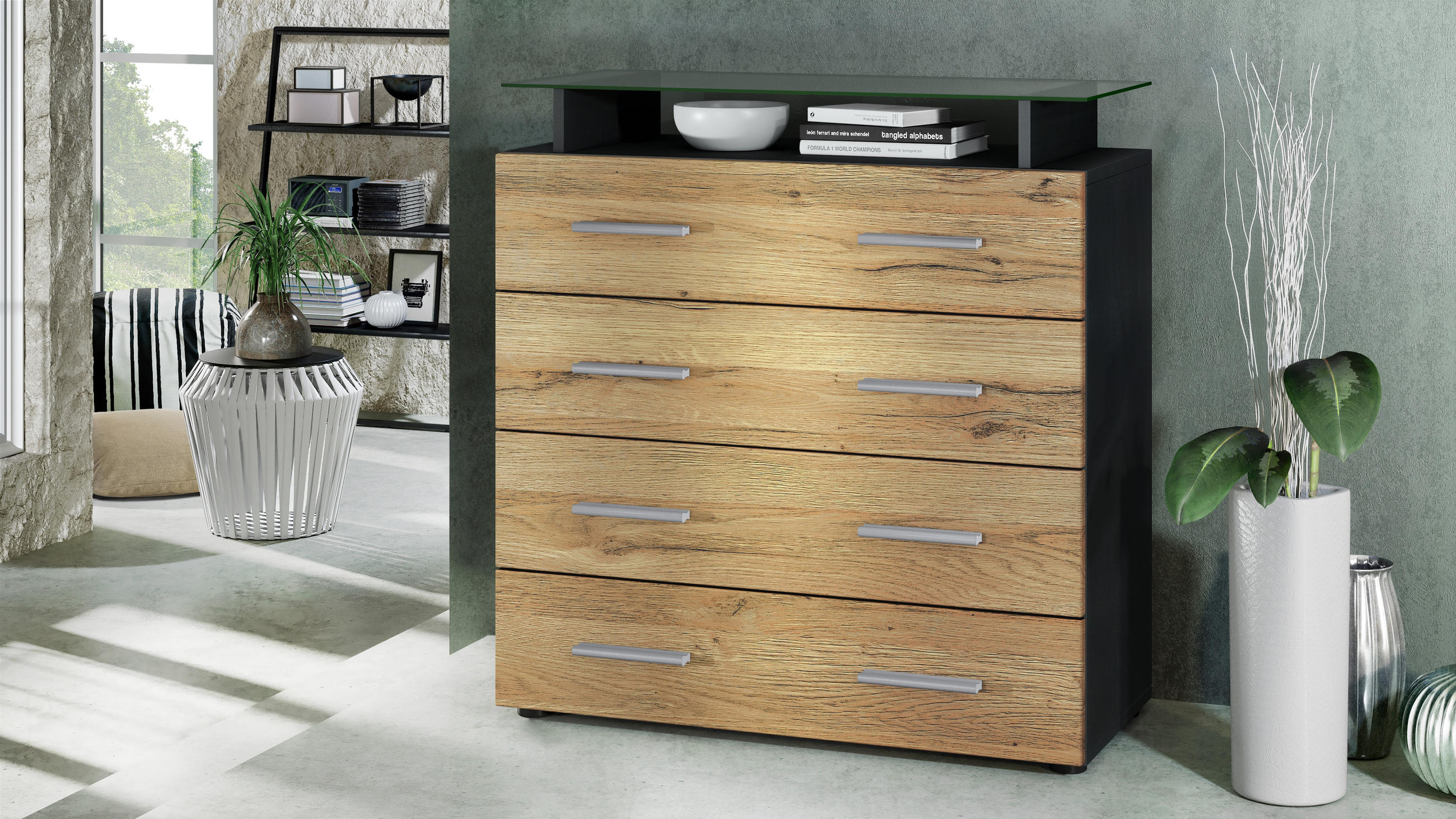 KOMMODE Pavos Eiche Natur - Eichefarben, Holzwerkstoff (76/81/35cm) - Vladon