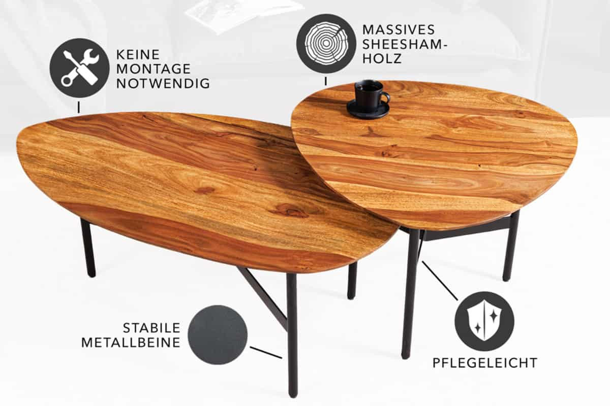 COUCHTISCH BEAUTY BY NATURE Sheesham quadratisch Natur 86cm - Braun, Holz/Metall (50/86/37cm) - riess-ambiente