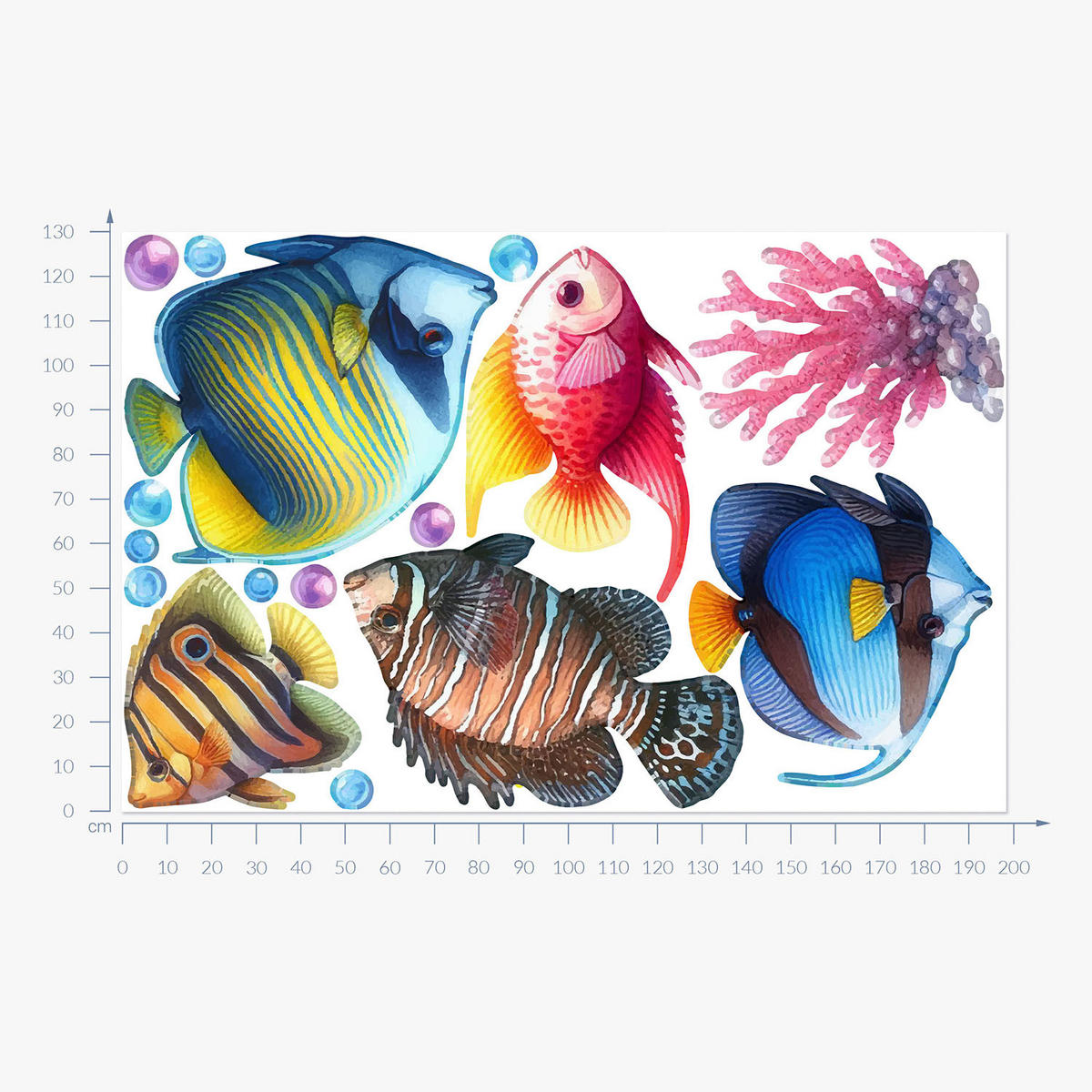 WANDAUFKLEBER 130x198cm - Unterwasserwelt der Fische - Multicolor, Kunststoff (130/198/0.1cm) - Wallfluent