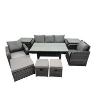GARTENSET mit 3-Sitzer-Sofa,Beistelltischen,Esstisch Polyrattan 8-Sitzer - Dunkelgrau/Grau, Glas/Kunststoff - Fimous