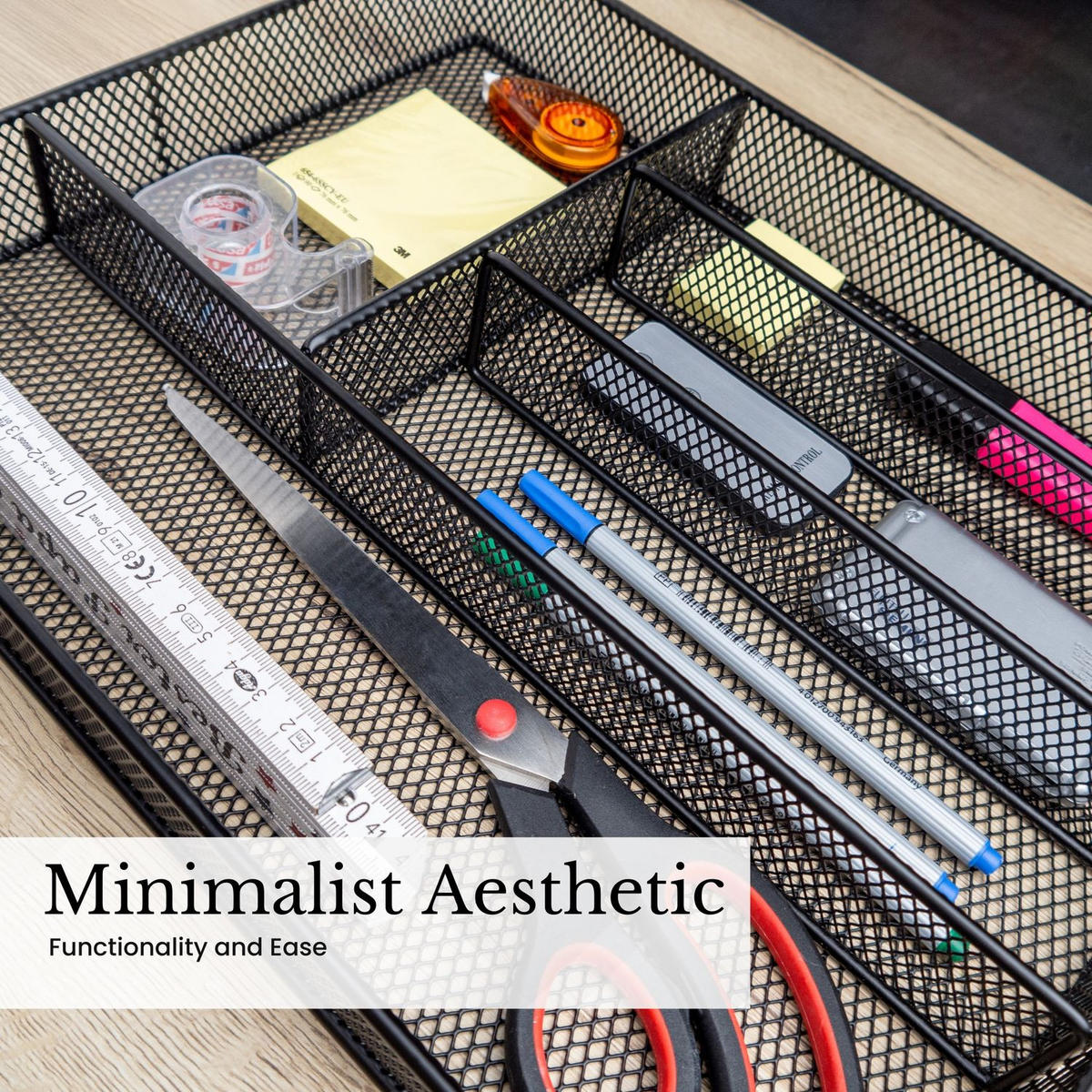 BESTECKKASTEN Schubladeneinsatz mit 5 Fächern 38/30/5,5 cm - Schwarz, Metall (30/6/39.2cm) - Intirilife