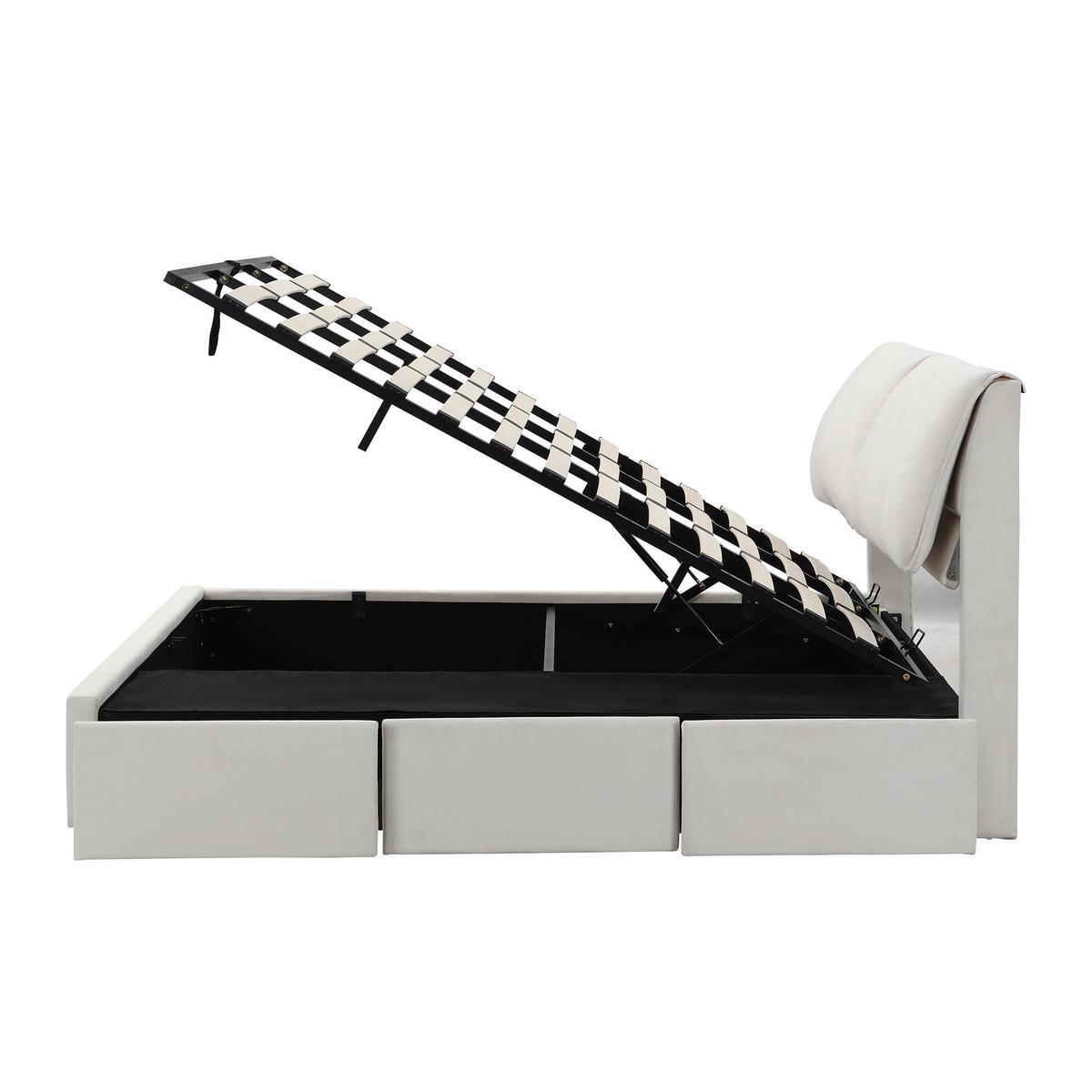 POLSTERBETT 180x200 Hydraulik 3 Schubladen Stauraum Samt Beige - Beige, Textil (180/200cm) - FLIEKS