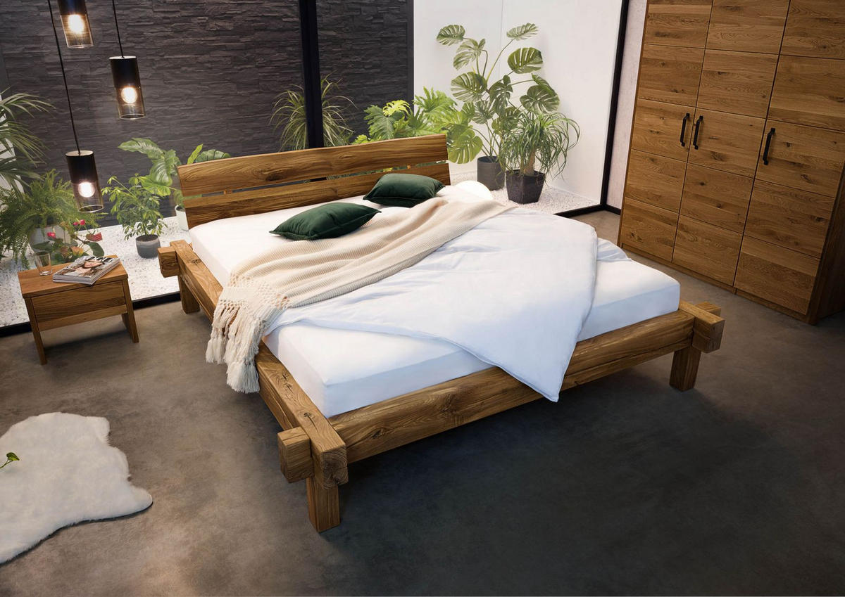 BETT Massivholz Wildeiche 180 x 200 x 85 braun BALKENMÖBEL #312 - Braun, Holz (180/200cm) - Massivmoebel24