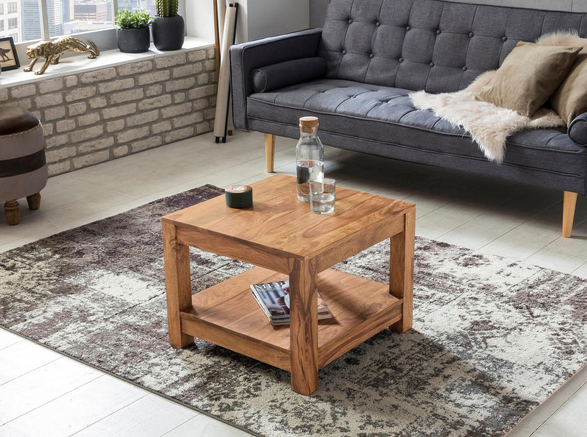 COUCHTISCH Massivholz im Landhausstil mit Ablagefach und pflegeleichter Oberfläche, Beige 60x60x45 cm - Beige, Holz (60/60/45cm) - KADIMA DESIGN