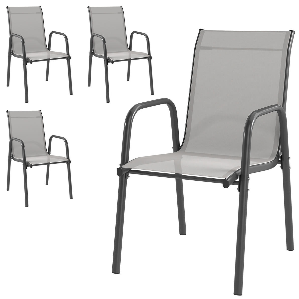 GARTENSTÜHLE 4er Set Stapelbare Terrassenstühle mit Atmungsaktive Rücken, Armlehnen 120 kg Belast - Hellgrau, Metall (69/87/51cm)