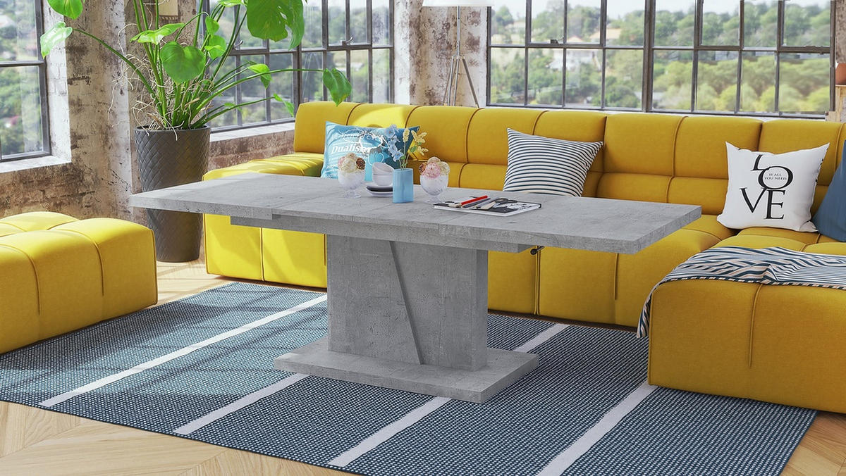 COUCHTISCH rechteckig Beton ausziehbar höhenverstellbar - Hellgrau, Holzwerkstoff (70/120/60cm) - designimpex