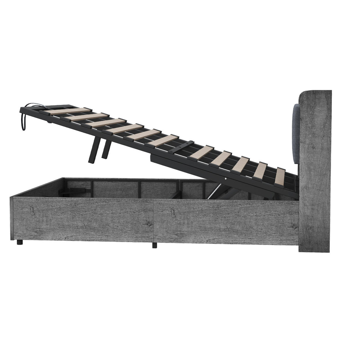 POSTEĽ 180/200 cm sivá z MDF s hydraulickým úložným priestorom a čelom s USB a USB-C - sivá, kompozitné drevo (180/200cm) - OKWISH