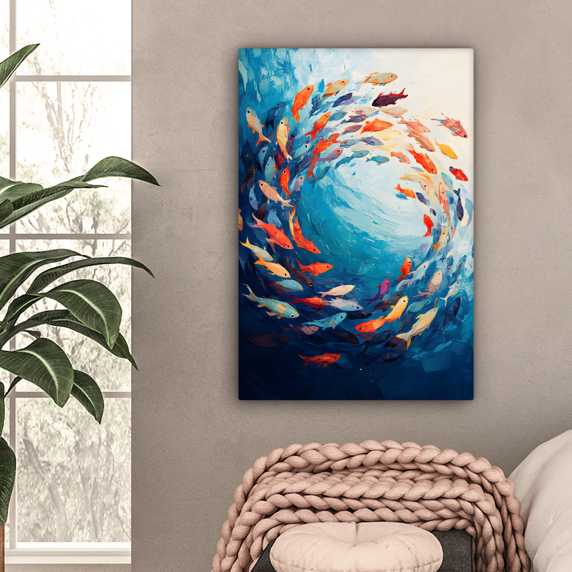 LEINWANDBILD Meer - Fische - Bunt - Dynamisch 40x60 cm - Hellblau, Textil (40/60cm) - MuchoWow