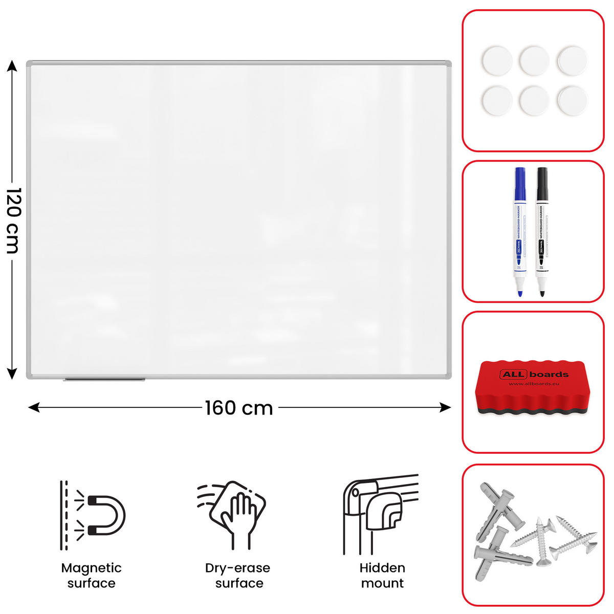 MAGNETISCHES Whiteboard - PREMIUM EXPO Alurahmen 160x120 cm - Weiß, Metall (160/120/2cm) - ALLboards