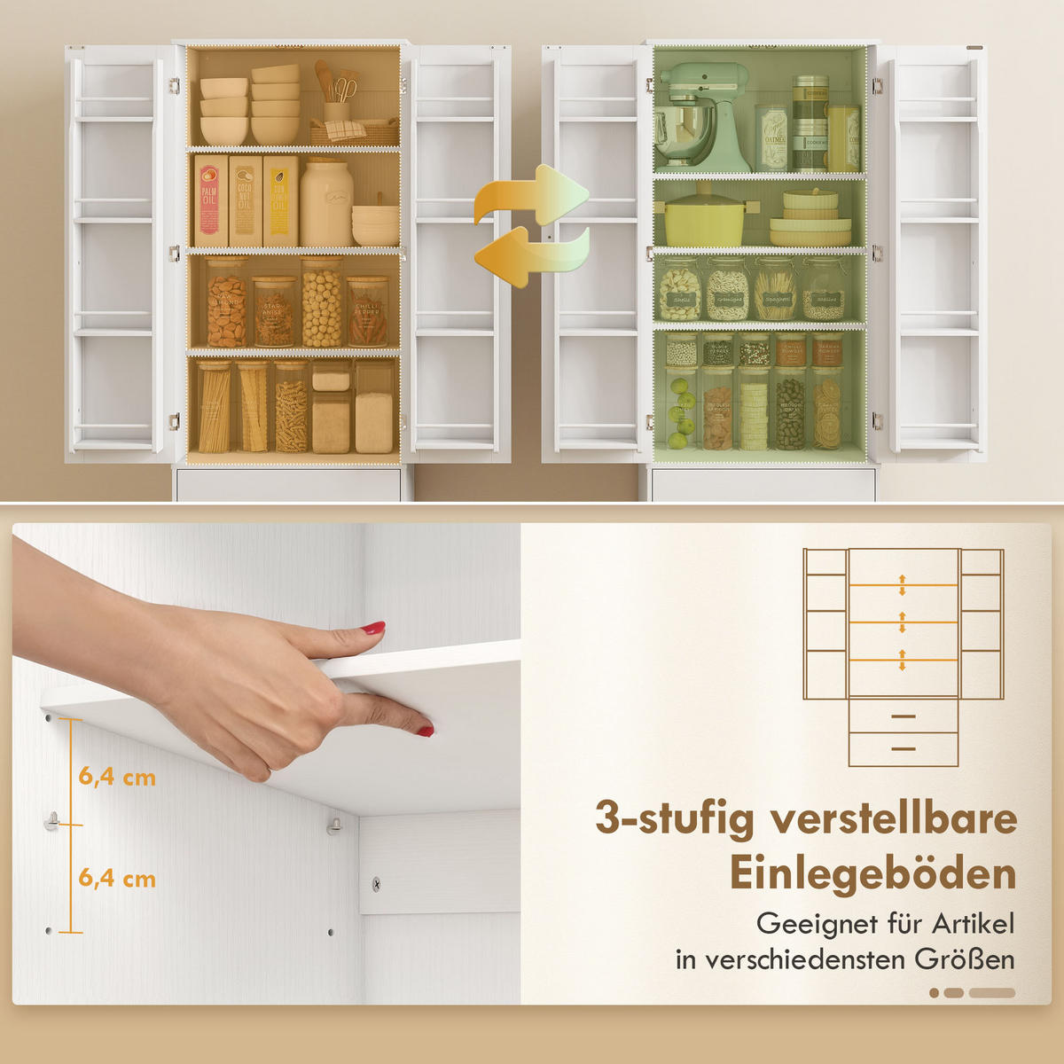 KÜCHENSCHRANK Buffetschrank mit 2 Türen, 8 Türregalen, 2 Schubladen Weiß - Silberfarben/Weiß, Holzwerkstoff/Metall (40/159/60cm) - HOMCOM