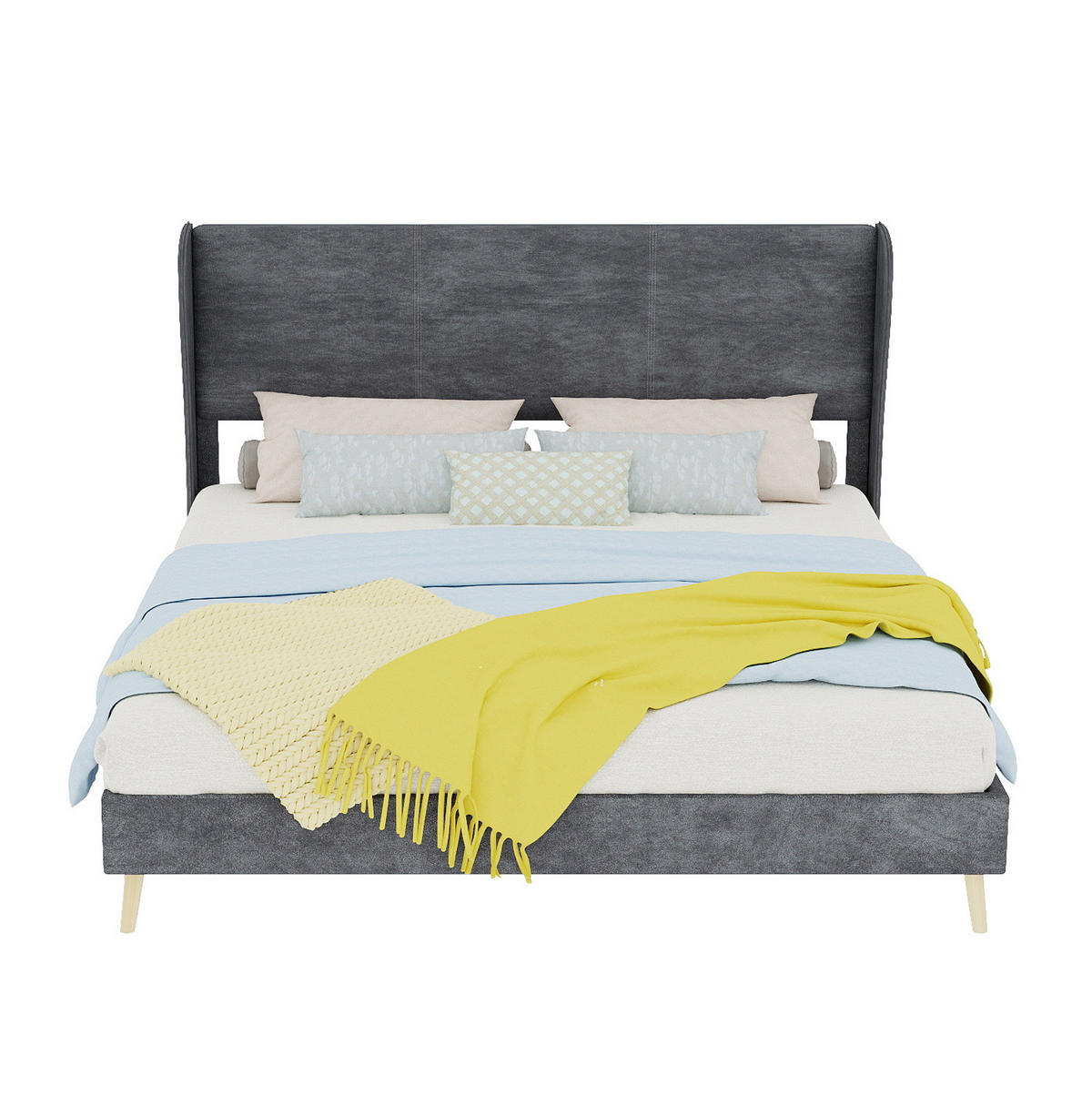 POLSTERBETT 160/200 cm mit gepolstertem Kopfteil und Matratze, Grau - Grau, Textil (160/200cm) - Redom