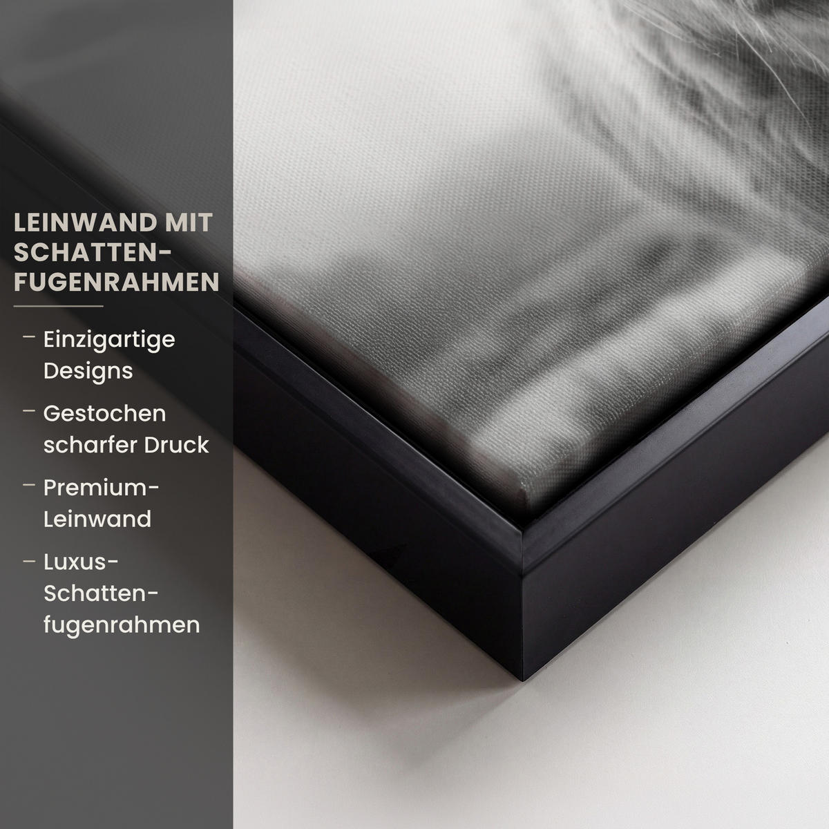 LEINWAND Bilder mit Rahmen - Schottischer Highlander - Nebel - Schwarz - Weiß - 40x30 - Grau, Textil (40/30cm) - MuchoWow