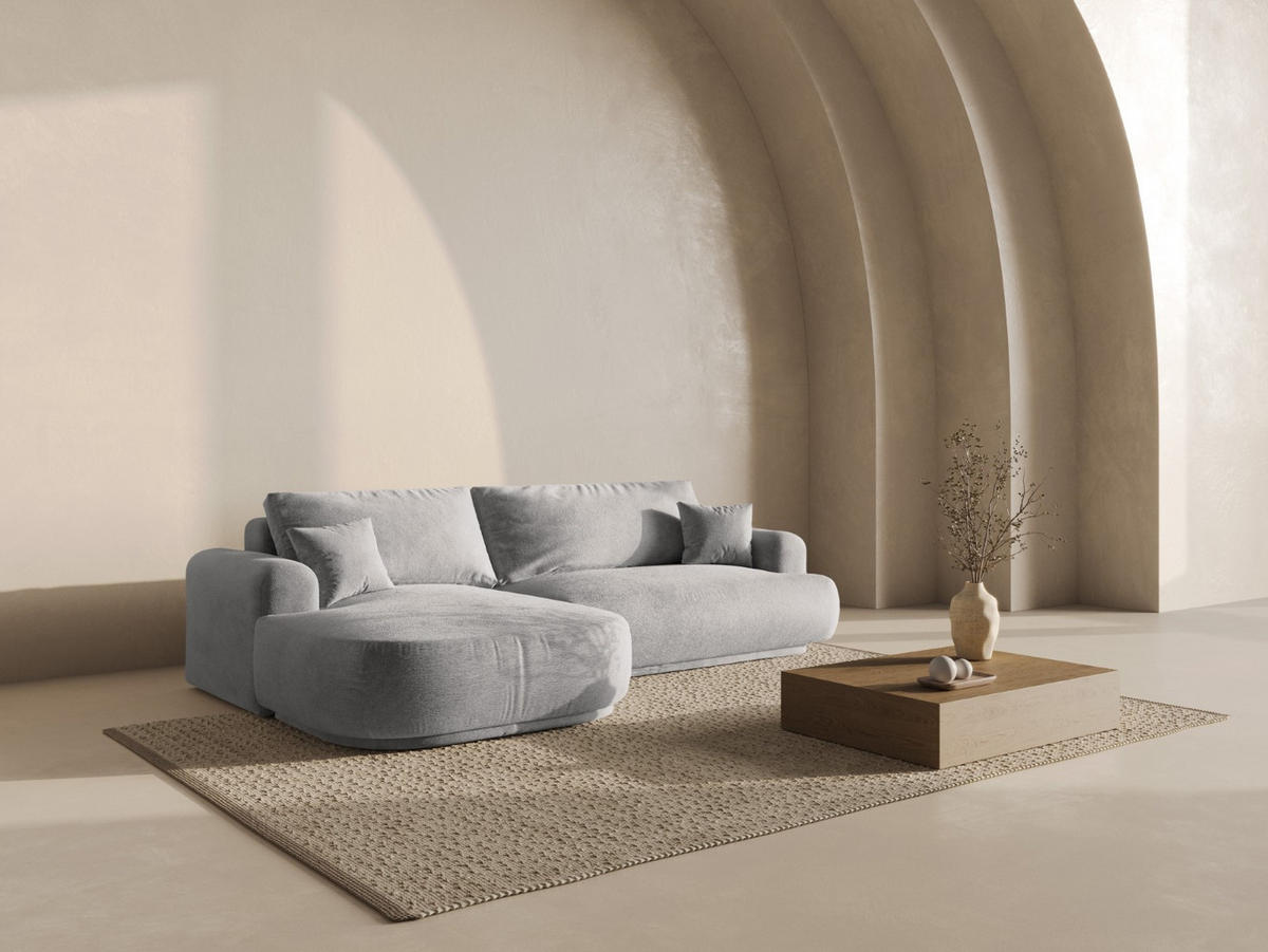 SCHLAFSOFA modular mit Bettkasten links Ella aus strukturiertem Stoff dunkelbeige 5 Sitzplätze - Mokka, Textil (174/271cm) - Micadoni