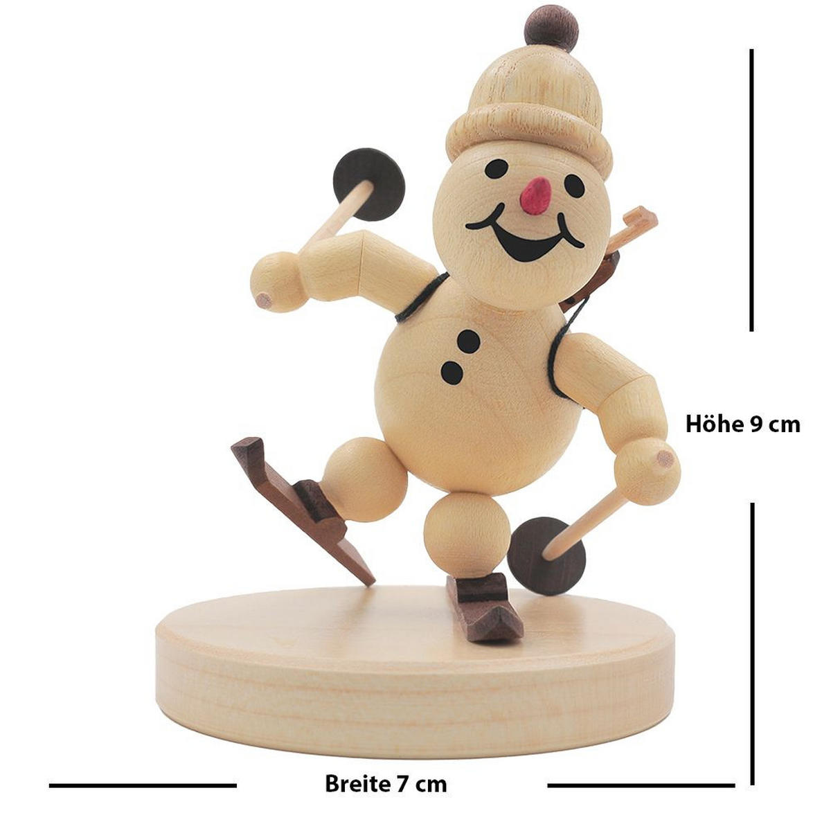HOLZFIGUR Schneemann Junior laufender Biathlet auf Sockel 9 cm - Multicolor, Holz (7/1/0.1cm)