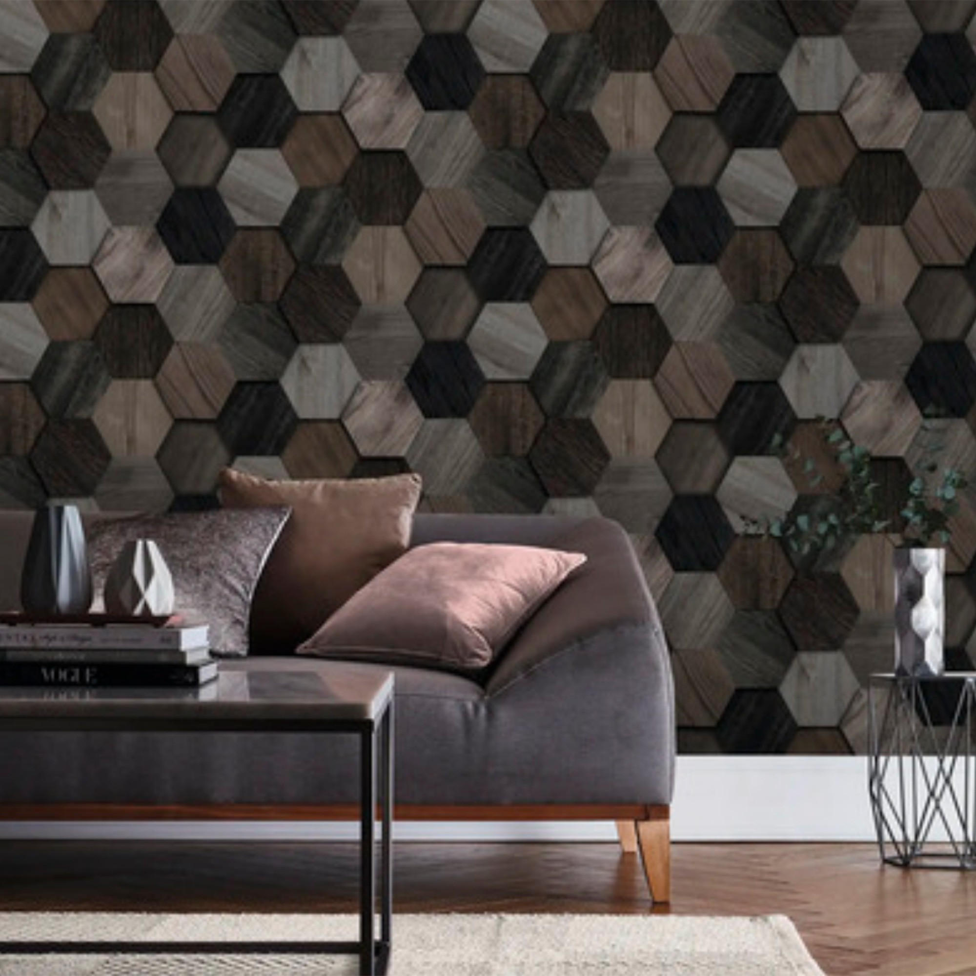 VLIESTAPETE Hexagon Holz Gris - Grau, Papier/Kunststoff (52/1000cm) - Superfresco Easy