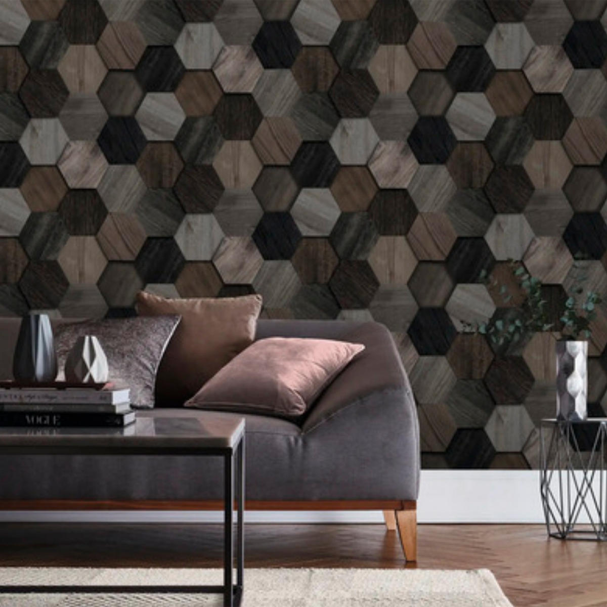 VLIESTAPETE Hexagon Holz Gris - Grau, Papier/Kunststoff (52/1000cm) - Superfresco Easy