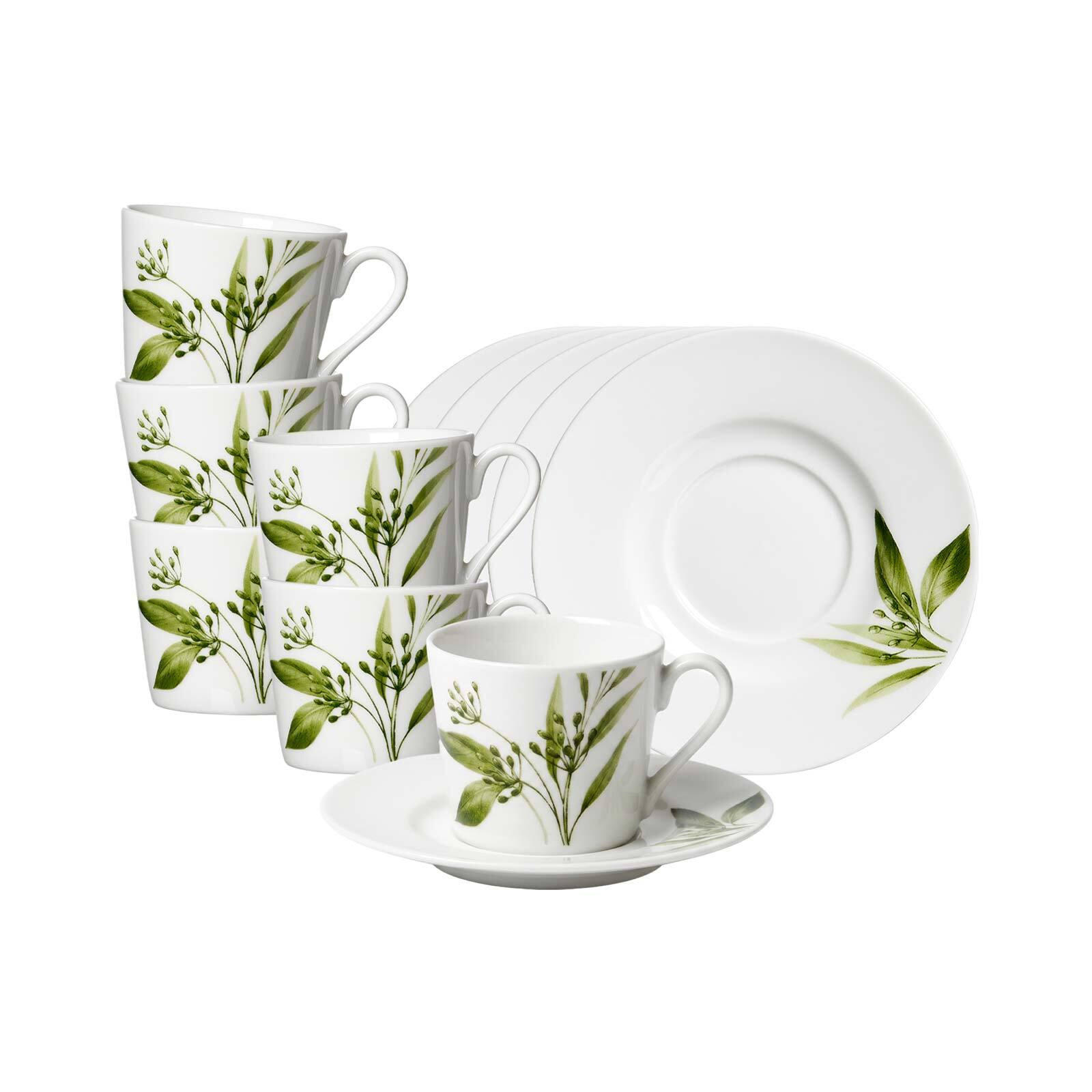ESPRESSOTASSEN MIT UNTERTASSEN Evora weiß-grün 100 ml 6er Set - Weiß/Grün, Keramik (12/7/12cm) - Ritzenhoff Breker