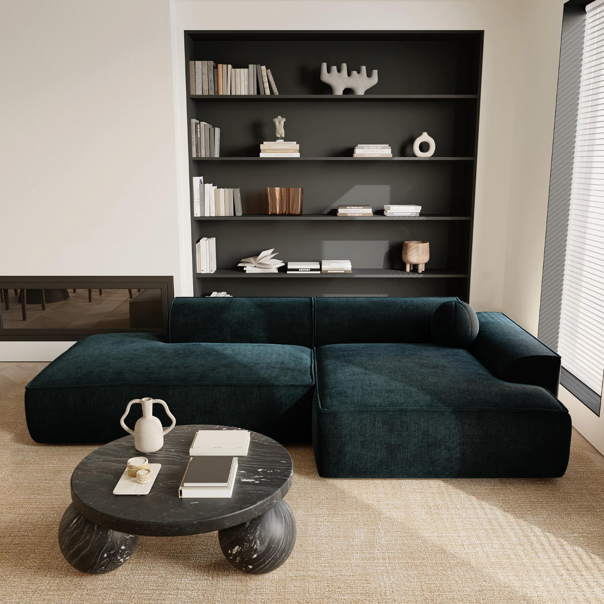 ECKSOFA RECHTS Samt Pfauenblau 260cm - Blau/Hellblau, Textil (260/155cm) - Sia Home