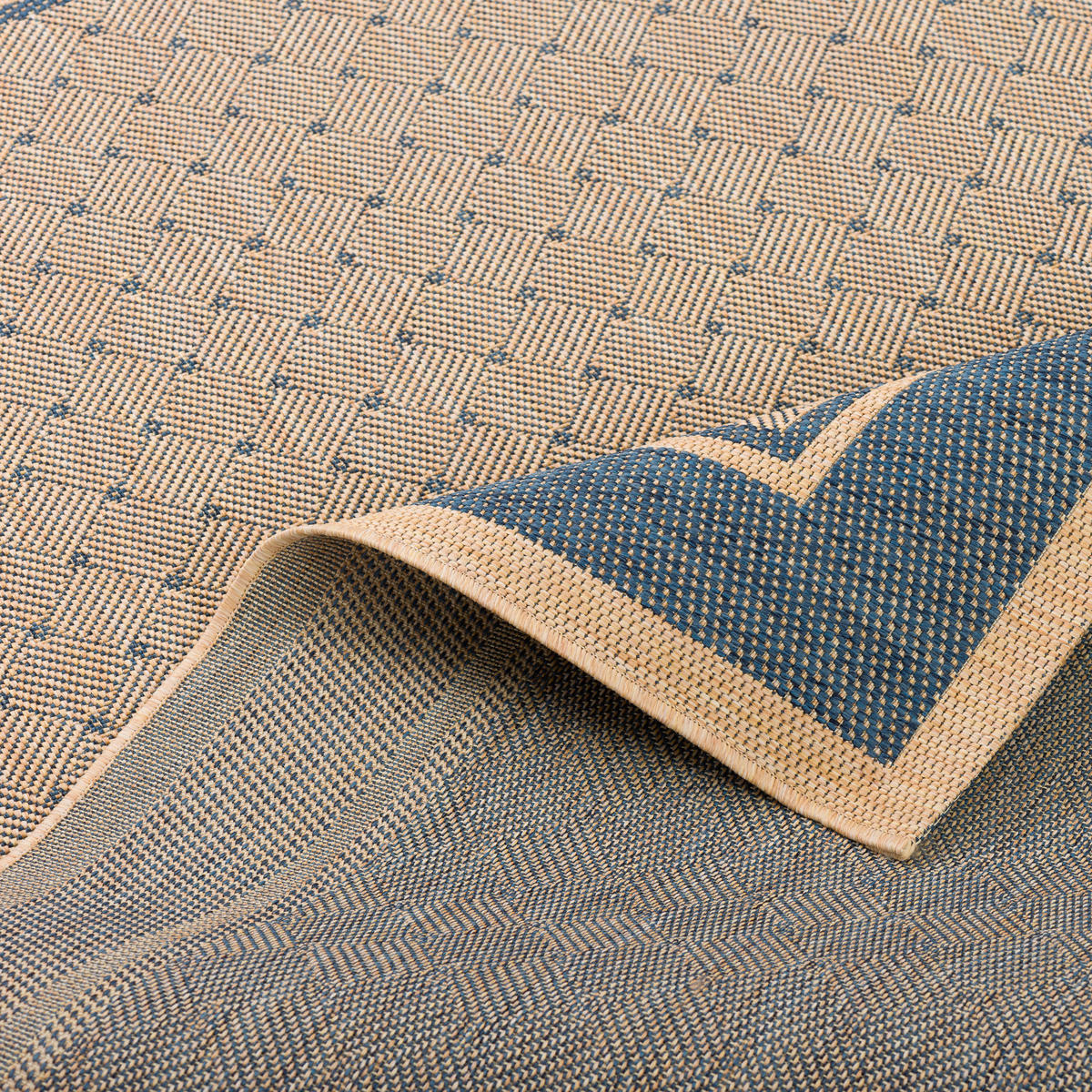 MODERN FLACHGEWEBE RUGGY KARO BORDÜRE - Blau, Textil (120/170cm) - Pergamon