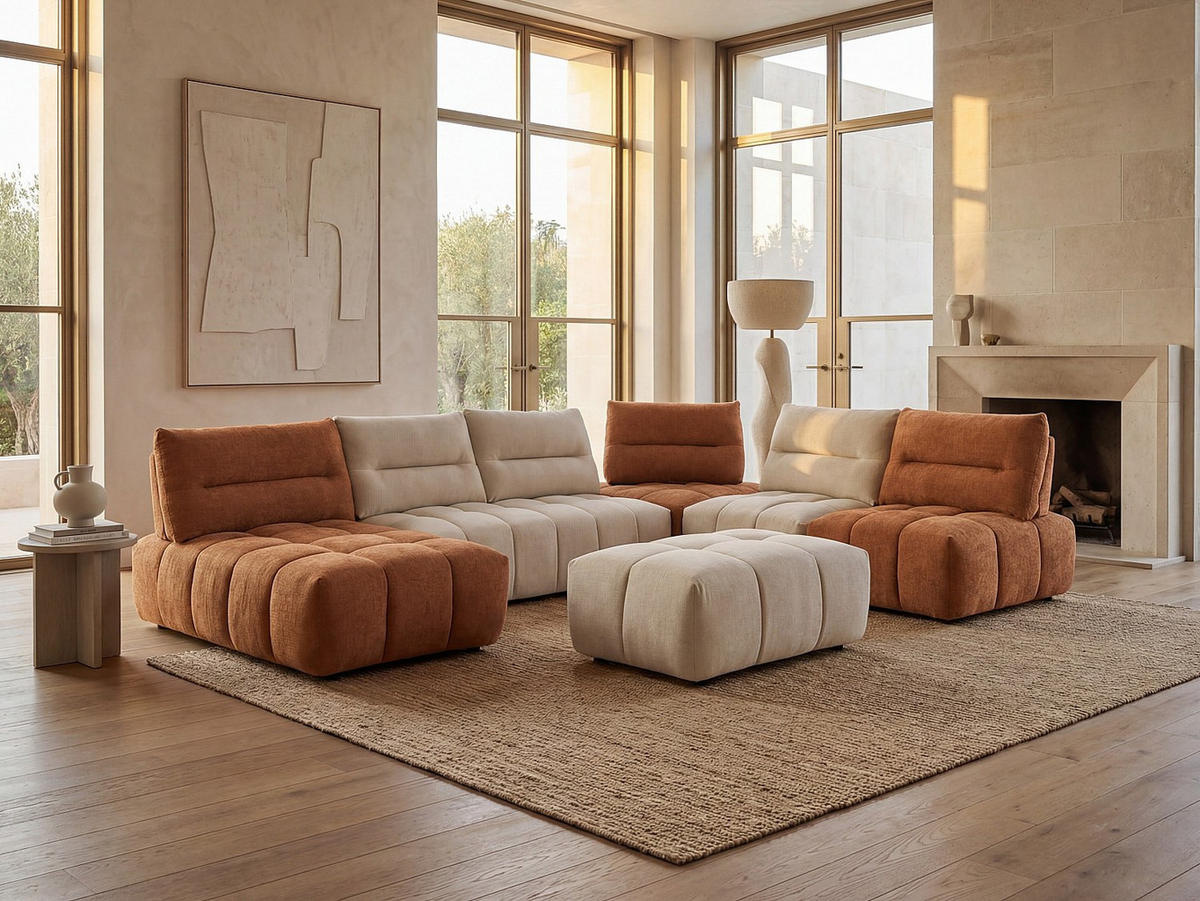SITZHOCKER - 1 Person - stoff - terracotta Apoliu - Terracotta, Textil (72/45/109cm) - Vente-Unique