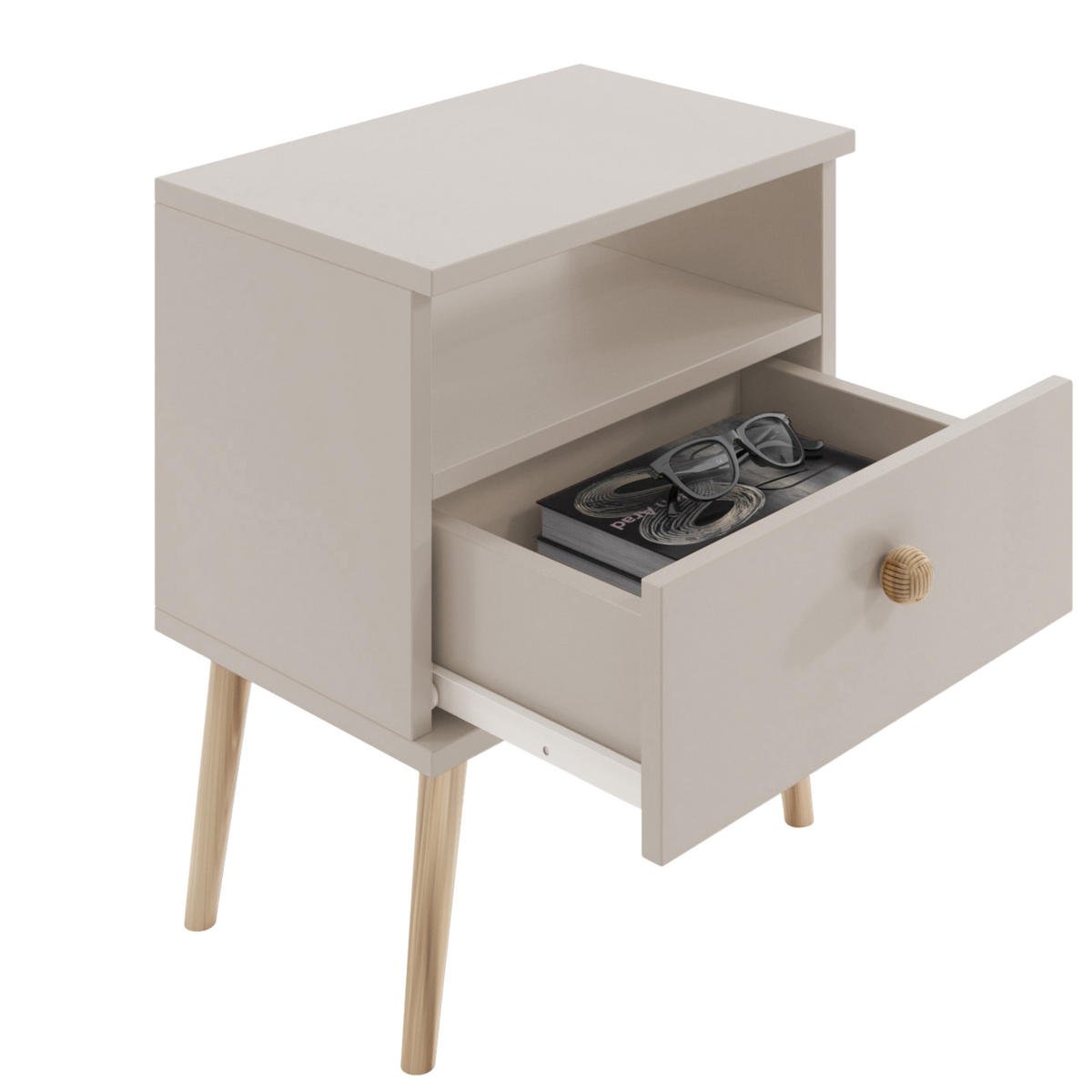 NACHTSCHRANK NATURA 44x31 cm, Kaschmir, mit Schublade und Fach - Creme, Holzwerkstoff (44/55.5/31cm) - Excellent Home