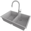 GRANITSPÜLE Madrid Twin, 2-er set Grau 78/50 cm 2 Becken + Küchenarmatur 40/20 cm + Ablauf-Set ab 80er Unterschrank - Grau, Kunststoff (78/19/50cm) - Primagran