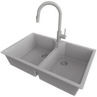 GRANITSPÜLE Madrid Twin, 2-er set Grau 78/50 cm 2 Becken + Küchenarmatur 40/20 cm + Ablauf-Set ab 80er Unterschrank - Grau, Kunststoff (78/19/50cm) - Primagran