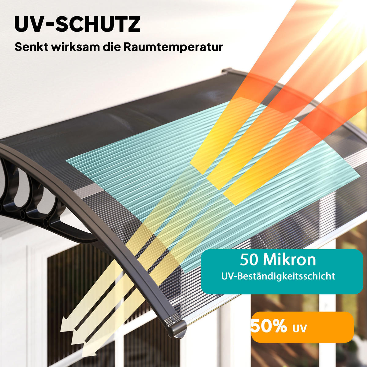VORDACH-FÜR-HAUSTÜR Polycarbonat Schwarz - Schwarz, Kunststoff (75/23/100cm) - Outsunny