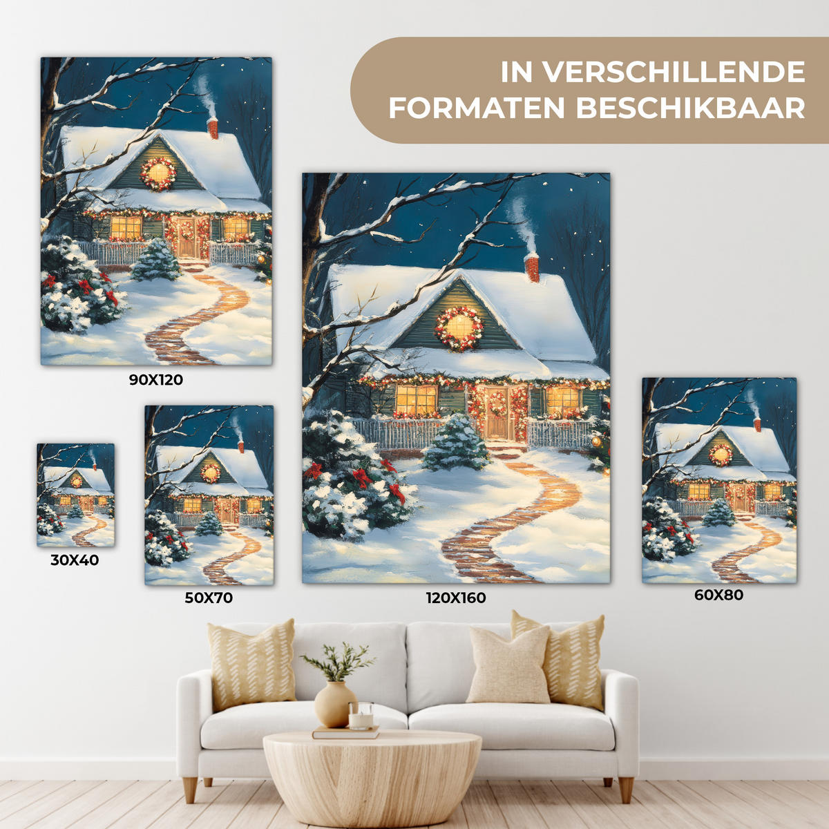 LEINWANDBILD Weihnachten - Weihnachtsbaum - Winter - Zuhause - Schnee Room Decor 30x40 cm - Smaragdgrün, Textil (30/40cm) - MuchoWow