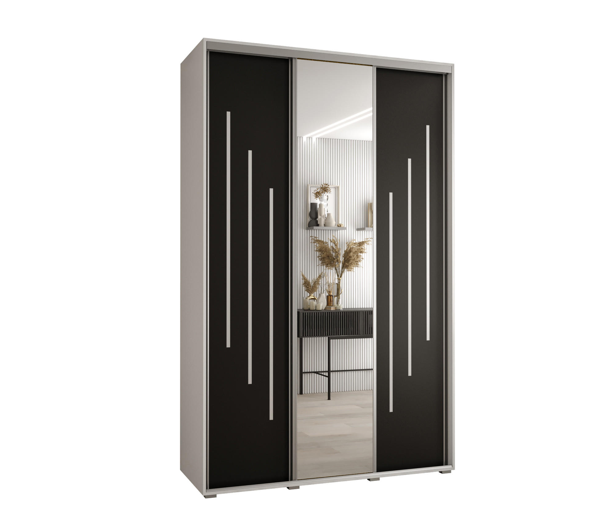 Abiks Möbel Schwebetürenschrank Weiß, Schwarz, Silber 160x235x60 cm