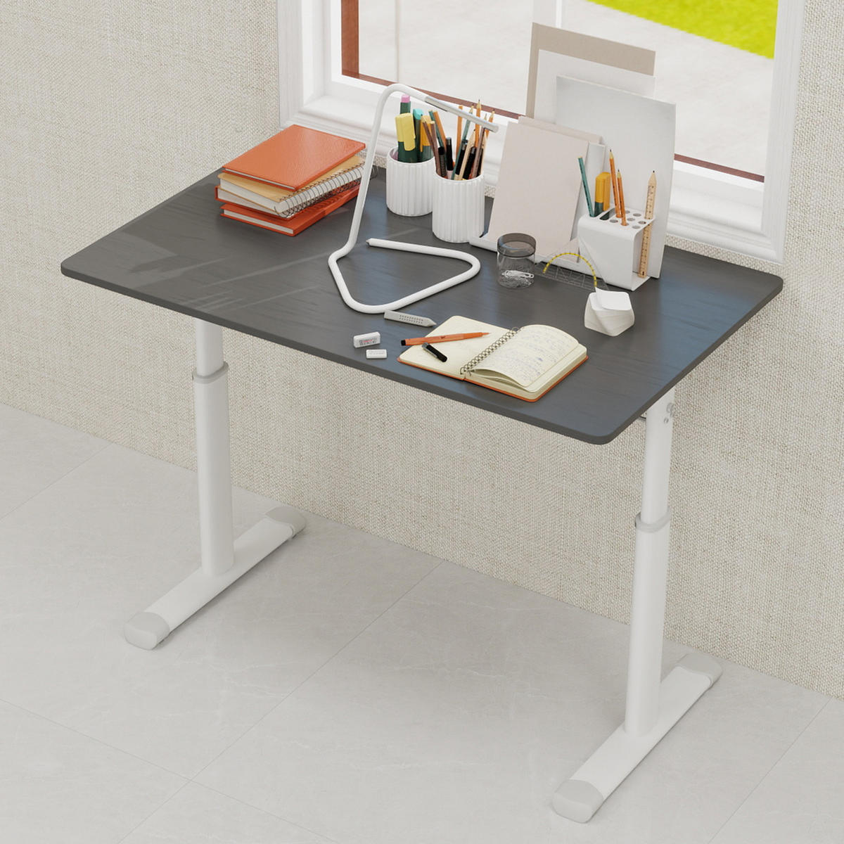 SCHREIBTISCH Grau 100/60/90 cm höhenverstellbar manuell - Grau, Metall (60/100/90cm) - PANGIVO