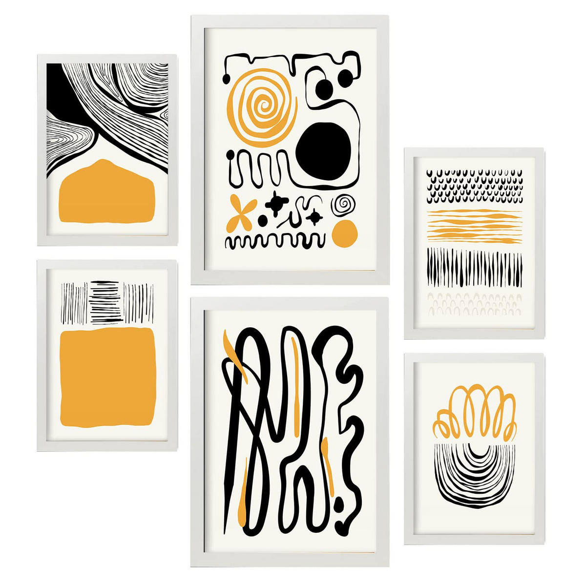 POSTER Set Mit 6 Schwarze Tinte Emotionen Größe A3 & A4 Weißer Rahmen - Weiß, Papier (29.7/1cm) - Nacnic