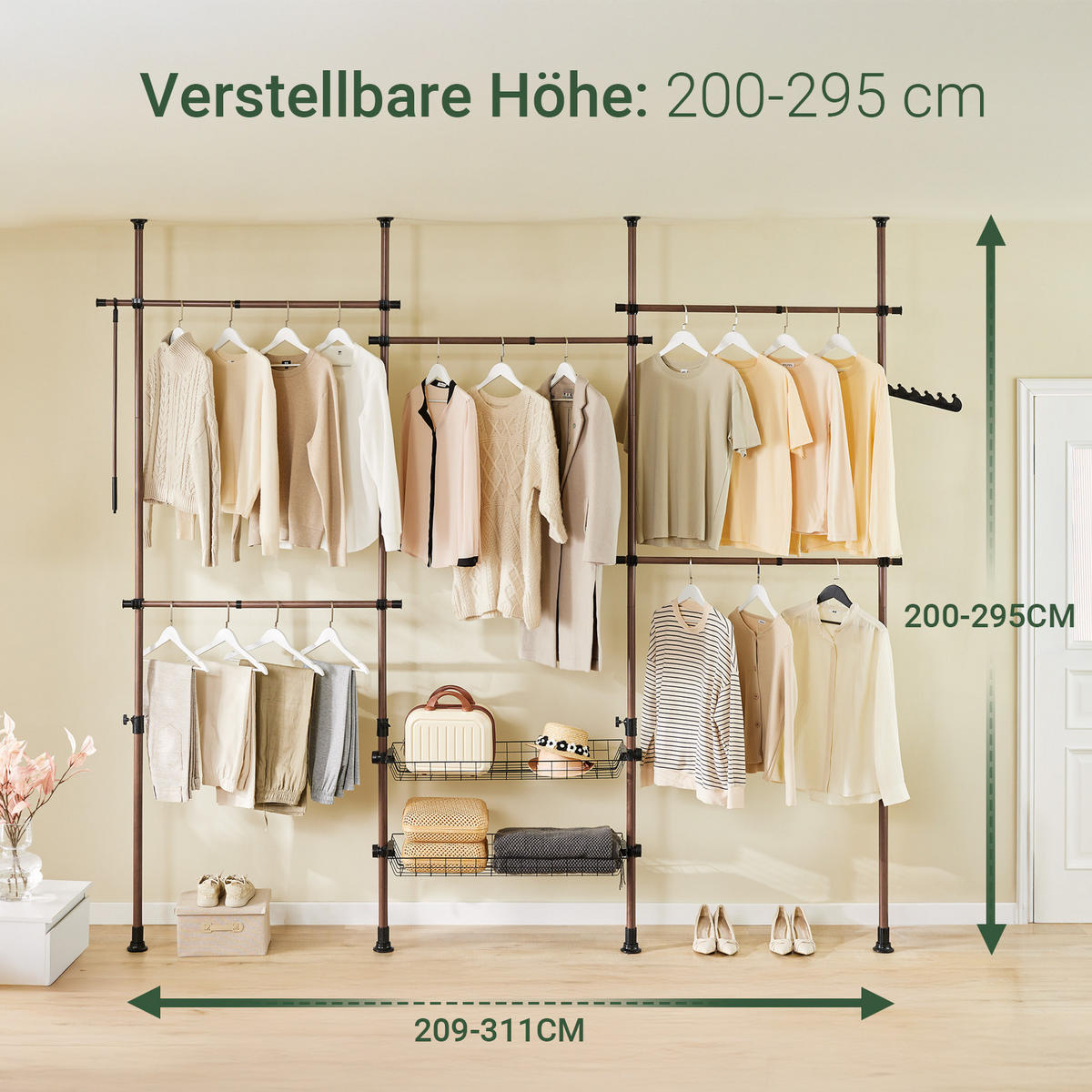 TELESKOP KLEIDERSTÄNDER Braun - Naturfarben, Kunststoff (311/285/3cm) - SoBuy