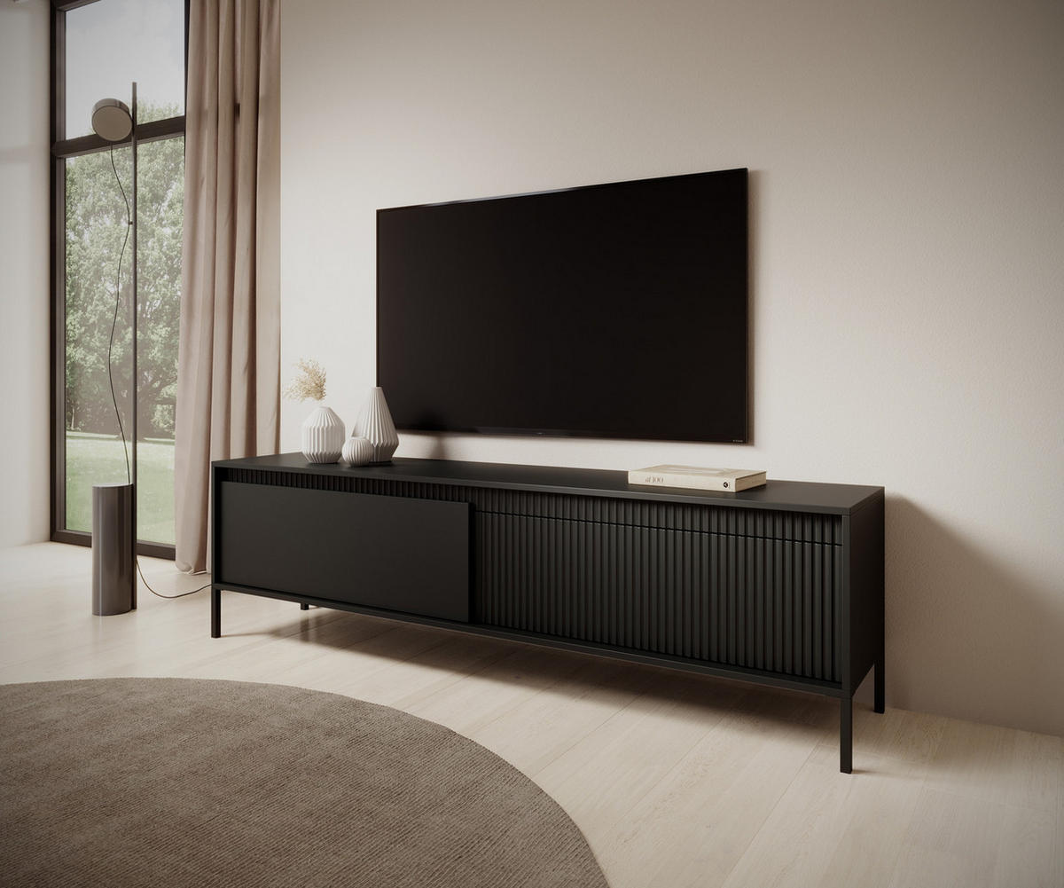 TV-SCHRANK Beige 187 cm Santori auf Beine, 2 Türen - Schwarz, Holz (187/53/40cm) - Emporius
