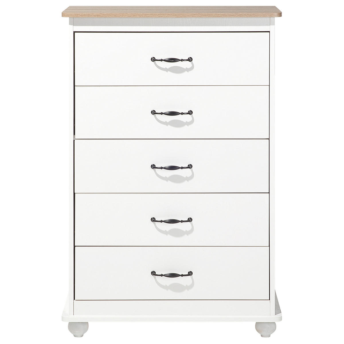 KOMMODE 5 Schubladen weiß Sharon - Schwarz/Weiß, Holzwerkstoff (76/117/39cm) - Beliani