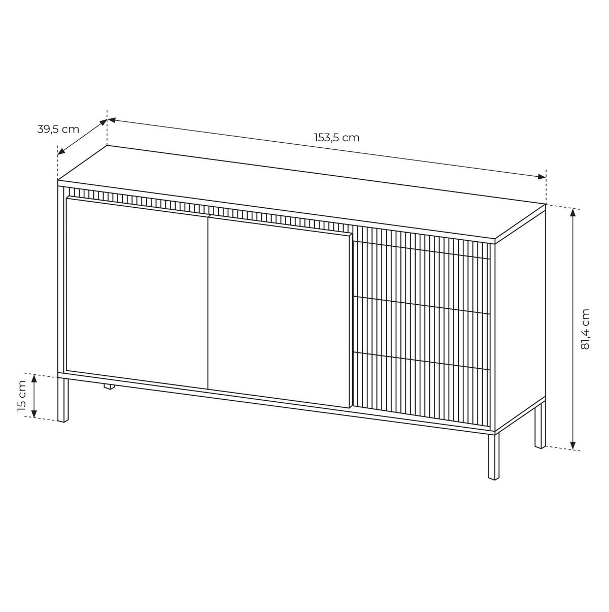 SIDEBOARD Trentinis 2T 3S Beige 153,5/81,4/39,5 cm – Geriffelten Fronten - Beige, Holzwerkstoff/Metall (153.5/81.4/39.5cm) - AX Living