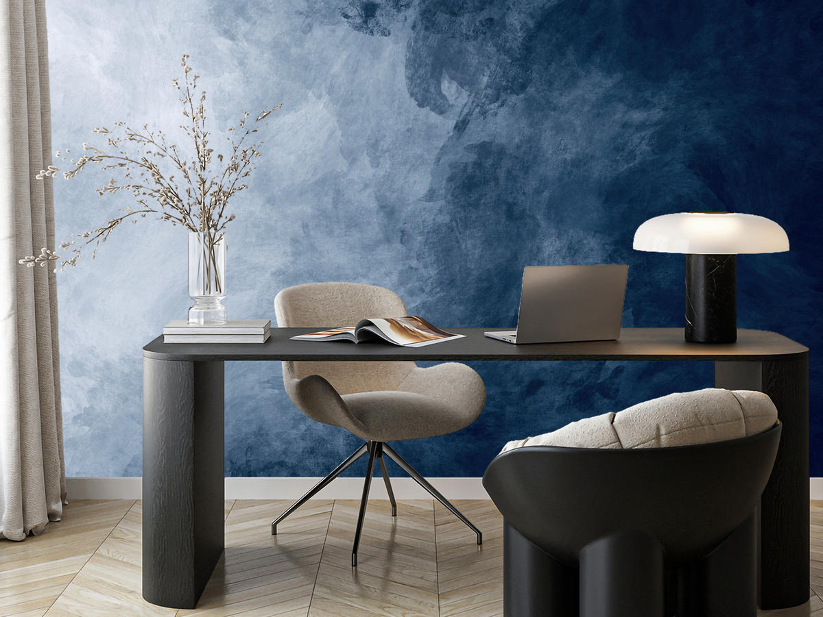 FOTOTAPETE für Badezimmer Dunkelblaues Ombre Aquarell 250x175 - Blau/Weiß, Papier (250/175cm) - Muralo