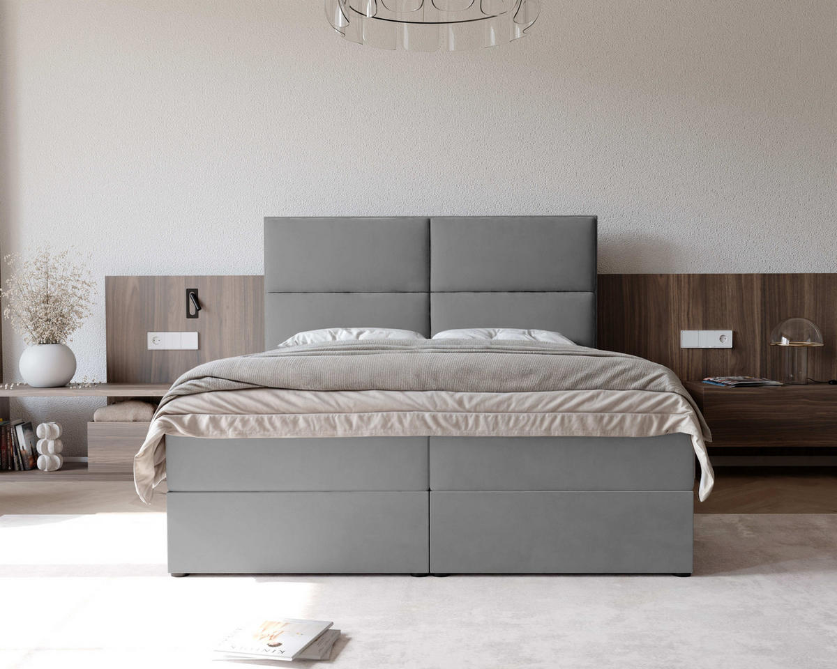 BOXBETT 120x200 cm mit Topper - Hellgrau, Holzwerkstoff/Textil (140/200cm) - Idohome