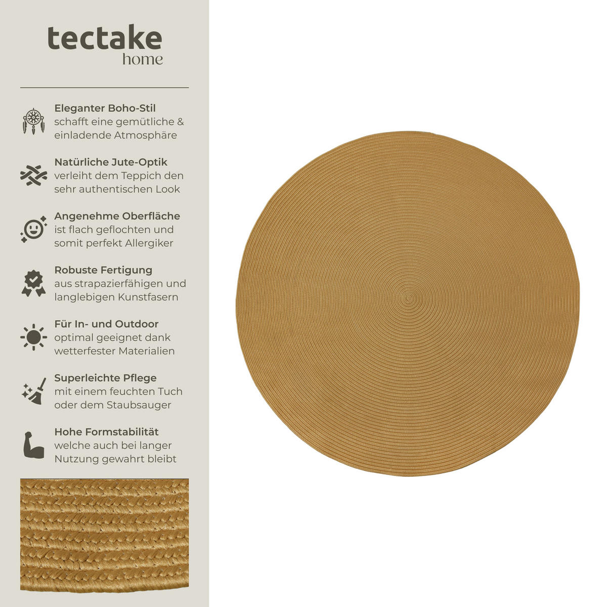 GEFLOCHTENER-TEPPICH Raya,strapazierfähig und pflegeleicht,braun - Braun, Textil (160/160cm) - tectake