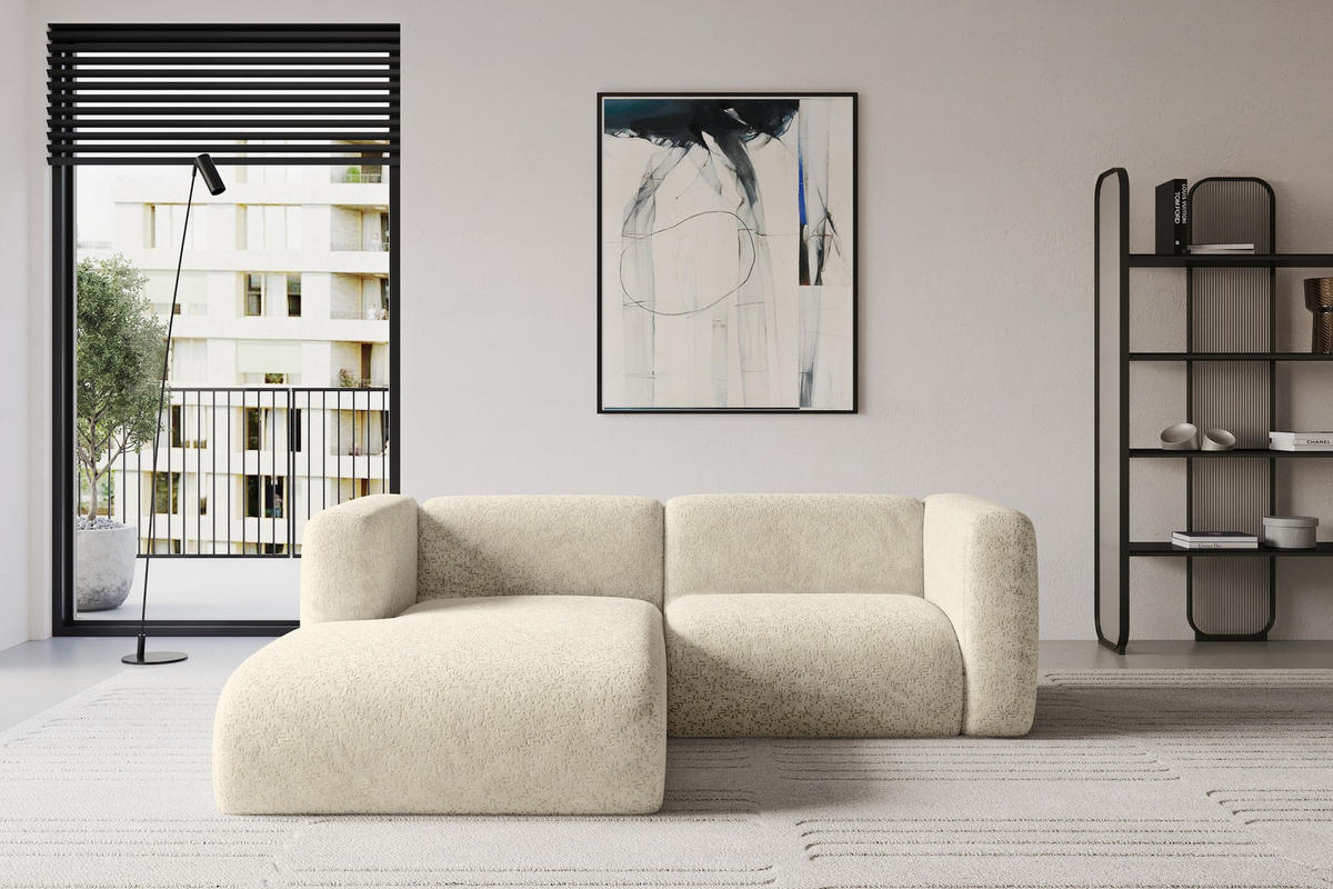 ECKSOFA Ottomane Links MIRA-L1 227x179x89 Creme Velours - Creme/Schwarz, Holzwerkstoff/Kunststoff (227/179cm) - ALTDECOR