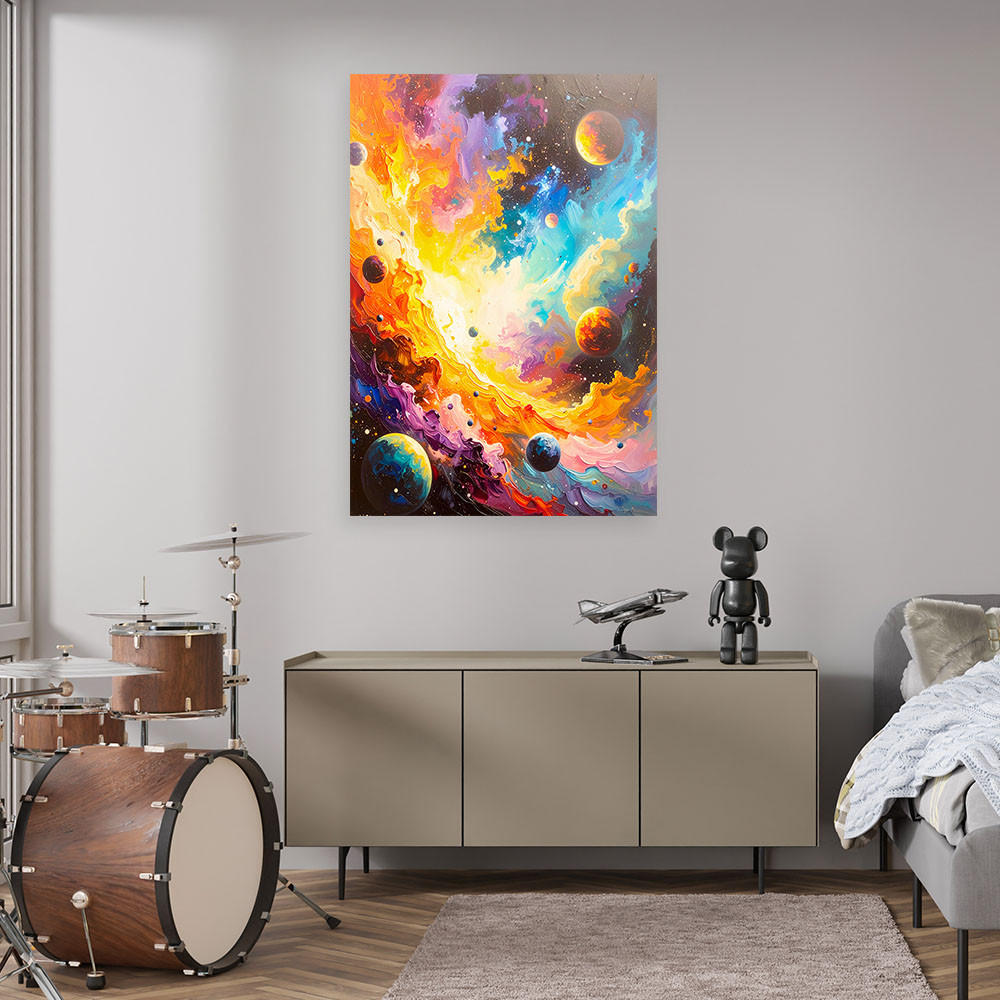 LEINWANDBILD Universum Kosmos Planeten 80x120cm - Multicolor, Textil (80/120cm) - Feeby